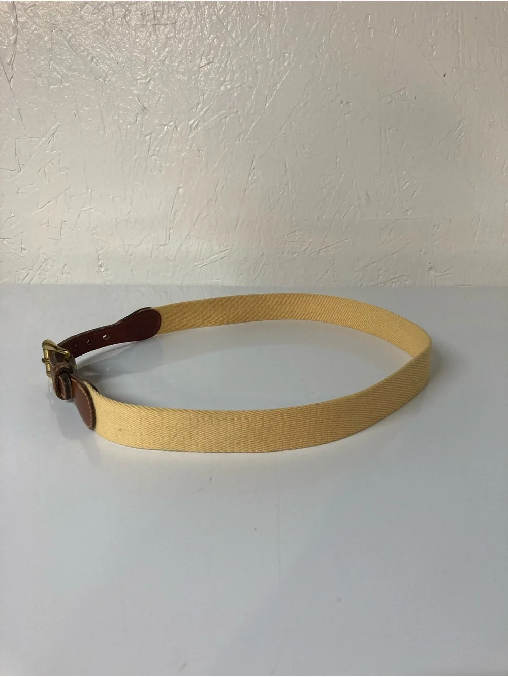Dooney & Bourke Beige Canvas Belt with Brown Leather Trim Size 28